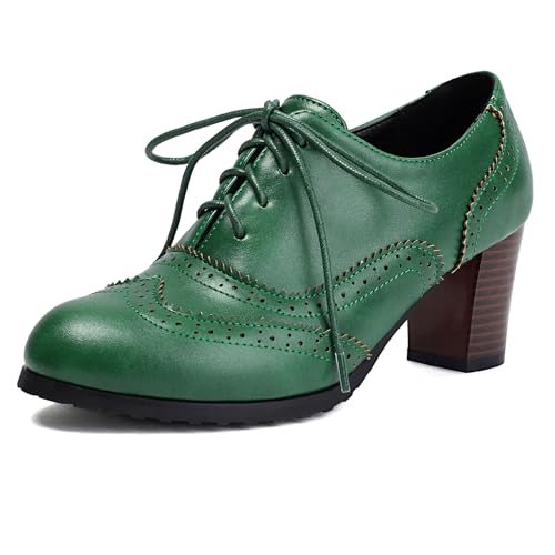 Klarmar Schnüren Blockabsatz Büroschuhe Damen Oxford Leisure Brogue Schuhe Buro Pump Grün Gr 36.5 EU/37 von Klarmar