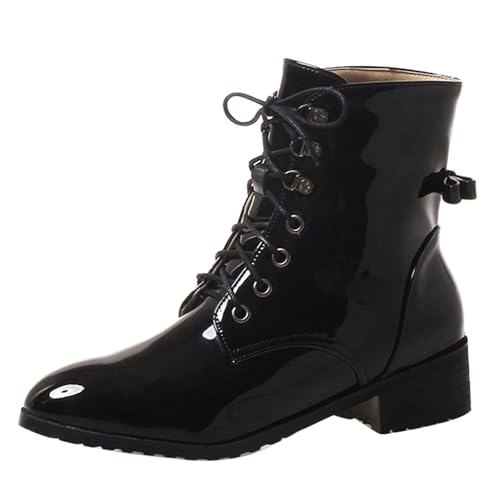 Klarmar Schnüren Combat Militarstiefel Damen Stiefeletten Leisure Stiefeletten Runde Zehen Blockabsatz Retro Chukka Stiefeletten Schwarz Gr 32 EU von Klarmar