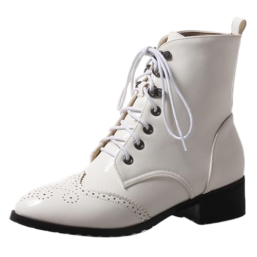 Klarmar Schnüren Combat Militarstiefel Damen Stiefeletten Leisure Stiefeletten Runde Zehen Blockabsatz Retro Chukka Stiefeletten Weiß Gr 36 EU von Klarmar