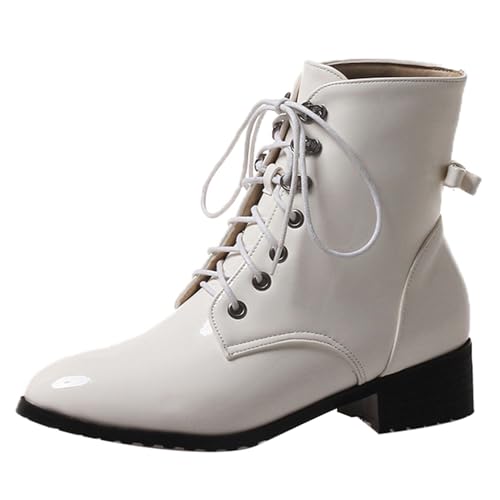 Klarmar Schnüren Combat Militarstiefel Damen Stiefeletten Leisure Stiefeletten Runde Zehen Blockabsatz Retro Chukka Stiefeletten Weiß Gr 39 EU/40 von Klarmar