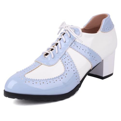 Klarmar Schnüren Mid Block Schuhe Runde Zehen Oxford Brogue Buro Arbeit Schuhe Two-Tone Blau Gr 32 EU von Klarmar
