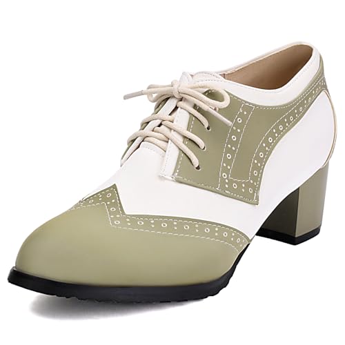 Klarmar Schnüren Mid Block Schuhe Runde Zehen Oxford Brogue Buro Arbeit Schuhe Two-Tone Grün Gr 40.5 EU/42 von Klarmar