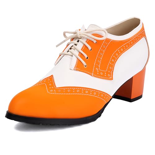Klarmar Schnüren Mid Block Schuhe Runde Zehen Oxford Brogue Buro Arbeit Schuhe Two-Tone Orange Gr 32 EU von Klarmar