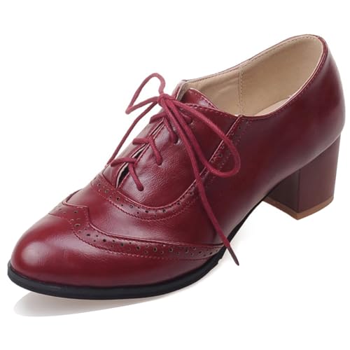 Klarmar Schnüren Mid Block Schuhe Runde Zehen Oxford Brogue Buro Arbeit Schuhe Two-Tone Rotwein Gr 40.5 EU/42 von Klarmar