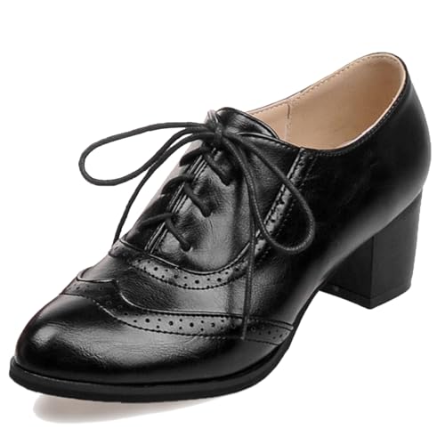 Klarmar Schnüren Mid Block Schuhe Runde Zehen Oxford Brogue Buro Arbeit Schuhe Two-Tone Schwarz Gr 36.5 EU/37 von Klarmar