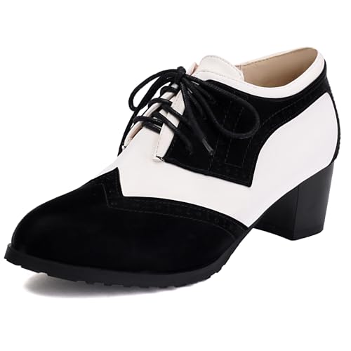 Klarmar Schnüren Mid Block Schuhe Runde Zehen Oxford Brogue Buro Arbeit Schuhe Two-Tone Schwarz Gr 40.5 EU/42 von Klarmar