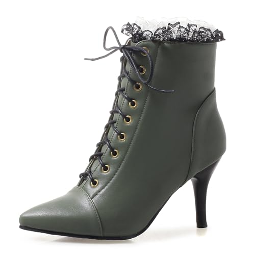 Klarmar Schnürstiefel Damen Stiefeletten Pointed Toe Stilettos Elegant Prom Stiefeletten Bride Grün Gr 36 EU von Klarmar