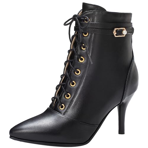 Klarmar Schnürstiefel Damen Stiefeletten Pointed Toe Stilettos Elegant Prom Stiefeletten Bride Schwarz Gr 32 EU von Klarmar