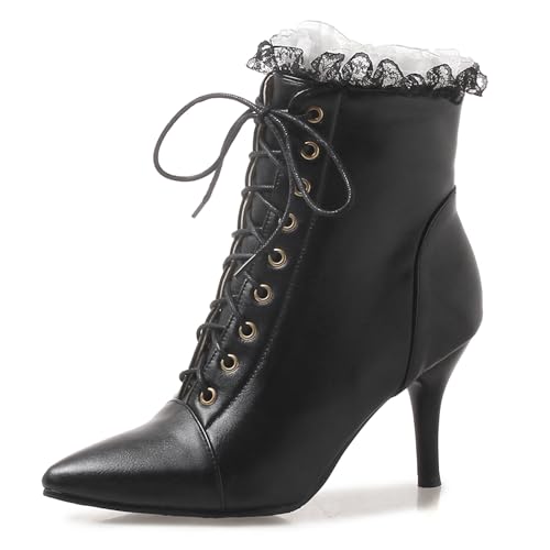Klarmar Schnürstiefel Damen Stiefeletten Pointed Toe Stilettos Elegant Prom Stiefeletten Bride Schwarz Gr 40.5 EU/42 von Klarmar