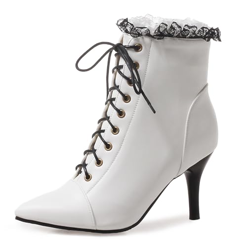 Klarmar Schnürstiefel Damen Stiefeletten Pointed Toe Stilettos Elegant Prom Stiefeletten Bride Weiß Gr 40 EU/41 von Klarmar