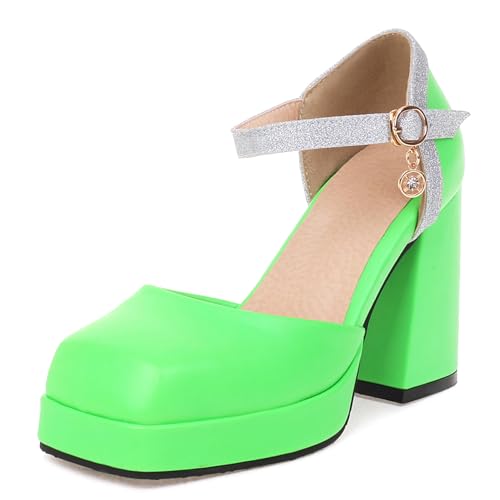 Klarmar Shiny Block High Sandalen Damen Geschlossen Sandals Glitzer Party Schuhe Abend Plateau Grün Gr 34 EU von Klarmar