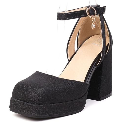 Klarmar Shiny Block High Sandalen Damen Geschlossen Sandals Glitzer Party Schuhe Abend Plateau Schwarz Gr 34 EU von Klarmar