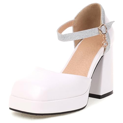 Klarmar Shiny Block High Sandalen Damen Geschlossen Sandals Glitzer Party Schuhe Abend Plateau Weiß Gr 36 EU von Klarmar