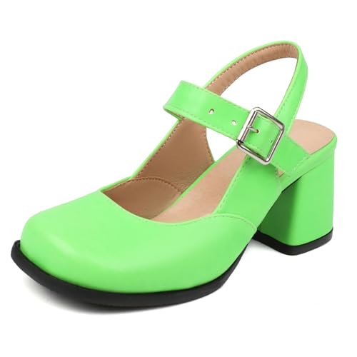 Klarmar Slingback-Sandales Square Toe Damen Block Sandalen Knöchelriemchen Geschlossen Party Schuhe Mary Jane Schnalle Grün Gr 41 EU/43 von Klarmar