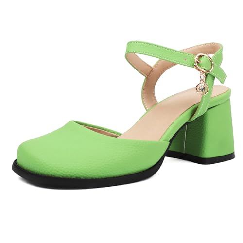 Klarmar Slingback-Sandales Square Toe Damen Block Sandalen Knöchelriemchen Geschlossen Party Schuhe Mary Jane Schnalle Grün Gr 41 EU/43 von Klarmar