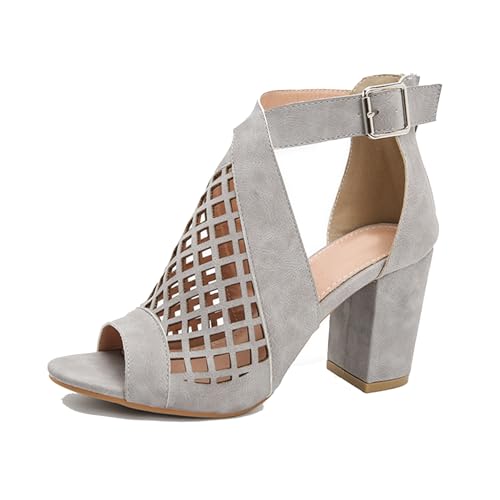 Klarmar Sommer Römersandalens Damen Offene Zeh Block Sandalen Buro Peep Toe Knöchelriemchen Wildleder Sommer Kleid Sandales Grau Gr 37 EU/38 von Klarmar