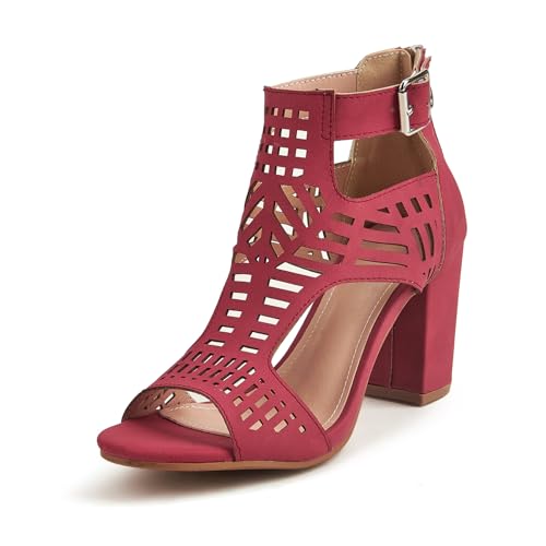 Klarmar Sommer Römersandalens Damen Offene Zeh Block Sandalen Buro Peep Toe Knöchelriemchen Wildleder Sommer Kleid Sandales Rot Gr 36.5 EU/37 von Klarmar