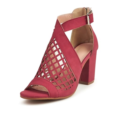 Klarmar Sommer Römersandalens Damen Offene Zeh Block Sandalen Buro Peep Toe Knöchelriemchen Wildleder Sommer Kleid Sandales Rot Gr 41 EU/43 von Klarmar