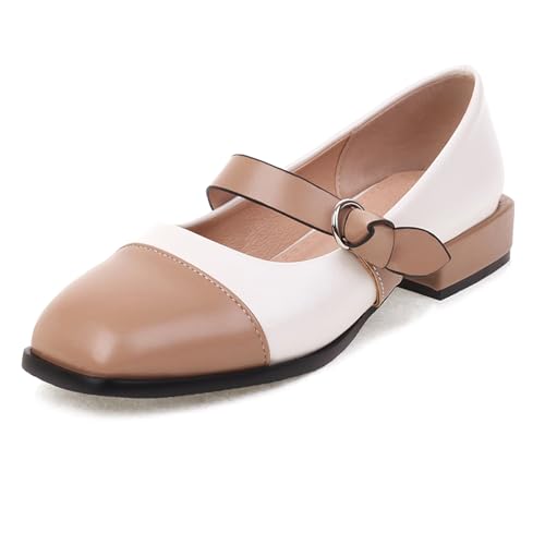 Klarmar Square Toe Mary Jane Damen Low Block Schuhe Party Bride Schuhe Klassische Pump Aprikose Gr 39 EU/40 von Klarmar