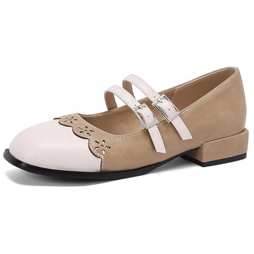 Klarmar Square Toe Mary Jane Damen Low Block Schuhe Party Bride Schuhe Klassische Pump Braun Gr 36 EU von Klarmar