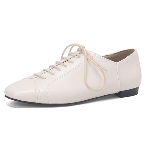 Klarmar Square Toe Schnüren Schuhe Damen Flach Schuhe Oxford Leisure Buro Arbeit Pumps Weiß Gr 38 EU/39 von Klarmar