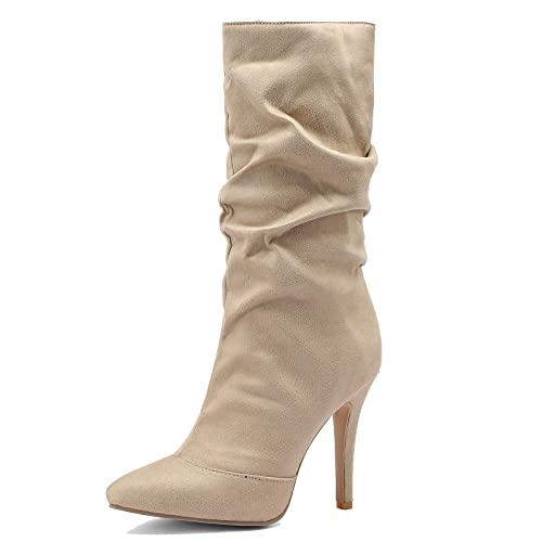 Klarmar Stiletto Damen Lockere Stiefel Ohne Verschluss Pointed Toe Wildleder Ohne Verschluss Loose Party Klassische Mode Hochzeit Khaki Gr 39 EU/40 Asiatisch/25Cm von Klarmar