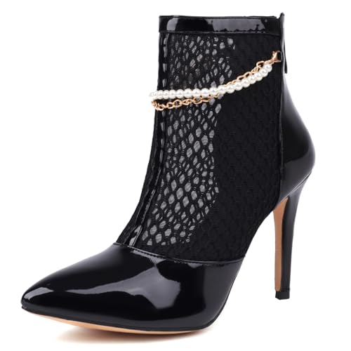 Klarmar Stiletto Mesh Stiefeletten Damen Pointed Toe Prom Stiefel Prom Hochzeit Stiefeletten Höhe Ferse Elegant Stiefel Schwarz Gr 36.5 EU/37 von Klarmar