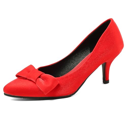 Klarmar Stiletto Pump Damen Bogen High Schuhe Elegant High Schuhe Ohne Verschluss Abendschuhe Rot Gr 40 EU/41 von Klarmar