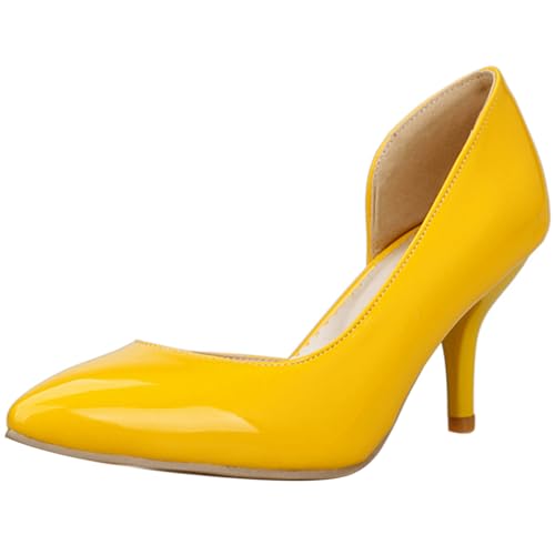 Klarmar Stiletto Pump Pointed Toe Ohne Verschluss High Schuhe Elegant Prom Pumps High Schuhe Gelb Gr 34 EU von Klarmar