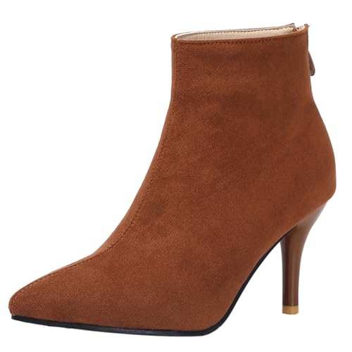Klarmar Stiletto Stiefel Damen Pointed Toe Prom Ankle Stiefeletten Reißverschluss Wildleder Prom Stiefel Höhe Ferse Braun Gr 32 EU von Klarmar