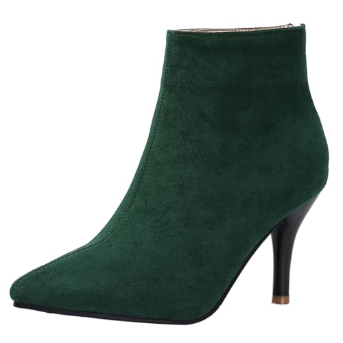 Klarmar Stiletto Stiefel Damen Pointed Toe Prom Ankle Stiefeletten Reißverschluss Wildleder Prom Stiefel Höhe Ferse Grün Gr 40.5 EU/42 von Klarmar