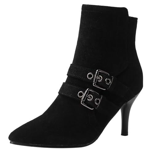 Klarmar Stiletto Stiefel Damen Pointed Toe Prom Ankle Stiefeletten Reißverschluss Wildleder Prom Stiefel Höhe Ferse Schwarz Gr 41 EU/43 von Klarmar