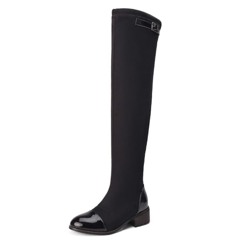 Klarmar Stretch Long Boot Damen Overknees Winterstiefel Runde Zehen Ohne Verschluss Reitstiefel Wildleder Schwarz Gr 35 EU von Klarmar