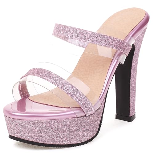 Klarmar Transparent Höhe Ferse Sandals Pantoletten Für Damen Plateau Elegant Abend Sandalen Prom Ohne Verschluss Sandals Violett Gr 41 EU/43 von Klarmar