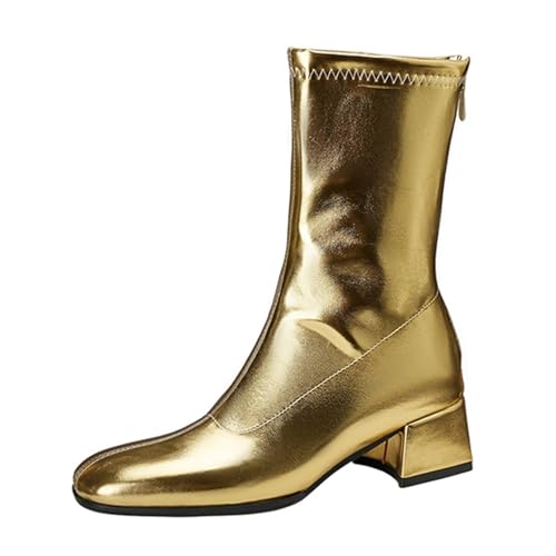 Klarmar Warm Stiefeletten Damen Blockabsatz Chelsea Stiefel Reißverschluss Mode Party Bride Stiefeletten Gold Gr 37 EU/38 von Klarmar