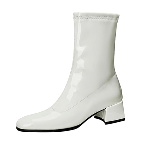 Klarmar Warm Stiefeletten Damen Blockabsatz Chelsea Stiefel Reißverschluss Mode Party Bride Stiefeletten Weiß Gr 39 EU/40 von Klarmar