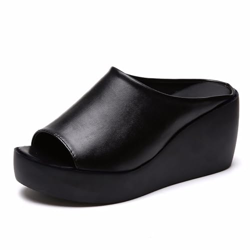 Klarmar Wedge Heel Sandalen Frauen Slide Slipper Plattform Peep Toe High Heel Schwarz Gr 38 EU/39 von Klarmar