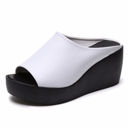 Klarmar Wedge Heel Sandalen Frauen Slide Slipper Plattform Peep Toe High Heel Weiß Gr 40.5 EU/42 von Klarmar