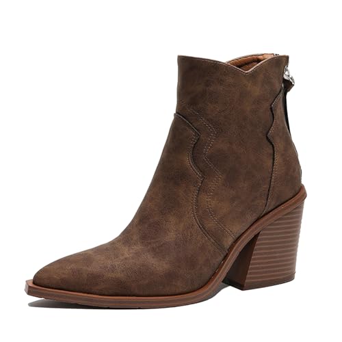Klarmar Western Ankle Stiefeletten Damen Pointed Toe Chelsea Stiefel Ankle Stiefeletten Reißverschluss Buro Hohen Braun Gr 36.5 EU/37 von Klarmar