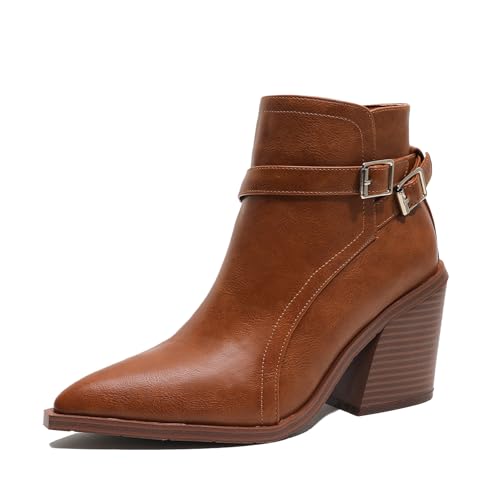 Klarmar Western Ankle Stiefeletten Damen Pointed Toe Chelsea Stiefel Ankle Stiefeletten Reißverschluss Buro Hohen Braun Gr 40.5 EU/42 von Klarmar