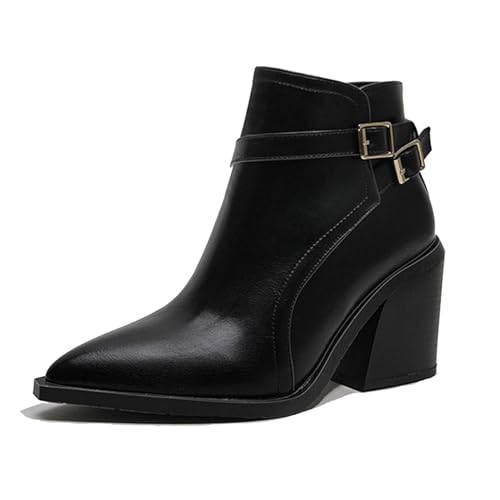 Klarmar Western Ankle Stiefeletten Damen Pointed Toe Chelsea Stiefel Ankle Stiefeletten Reißverschluss Buro Hohen Schwarz Gr 36.5 EU/37 von Klarmar