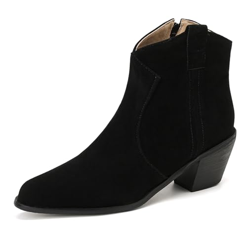 Klarmar Wildleder Stiefeletten Damen Blockabsatz Chelsea Stiefel Pointed Toe Chukka Stiefeletten Schwarz Gr 36.5 EU/37 von Klarmar