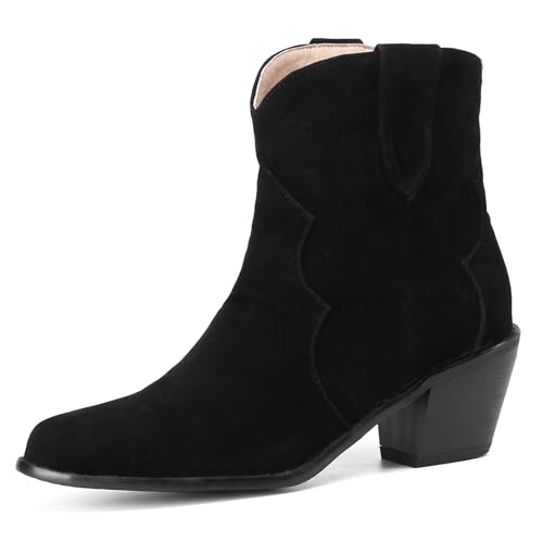 Klarmar Wildleder Stiefeletten Damen Blockabsatz Chelsea Stiefel Pointed Toe Chukka Stiefeletten Schwarz Gr 40 EU/41 von Klarmar
