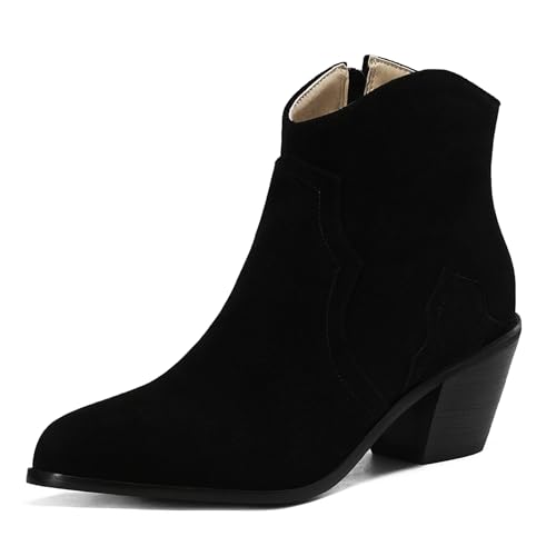 Klarmar Wildleder Stiefeletten Damen Blockabsatz Chelsea Stiefel Pointed Toe Chukka Stiefeletten Schwarz Gr 40.5 EU/42 von Klarmar