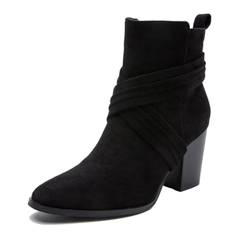 Klarmar Wildleder Stiefeletten Damen Hohen Blockabsatz Chelsea Stiefel Reißverschluss Mode Kleid Stiefeletten Stiefeletten Elegant Schwarz Gr 36.5 EU/37 von Klarmar