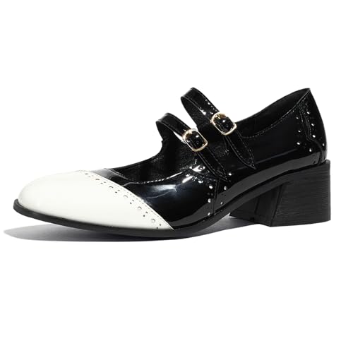 Klarmar Zweifarbig Mary Jane Damen Schnalle Block Schuhe Buro Low Chunky Schuhe Party Schwarz Gr 35 EU von Klarmar