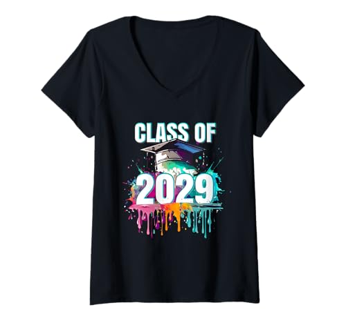 Damen Klasse von 2029 wachsen mit Mir t -Shirt erster Schultag T-Shirt mit V-Ausschnitt von Klasse von 2029 Abschlussgeschenke Hemden