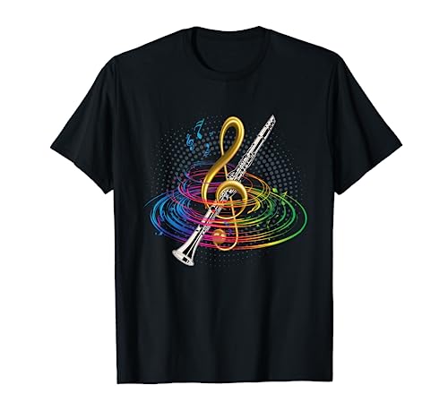 Klassik Musik Klarinette T-Shirt Notenschlüssel Klarinette Design Unisex-Erwachsene, Unisex-Kinder Schwarz S Kurzarm Klassische Passform Klassisch Crew-Ausschnitt T-Shirt von Klassik Musik Klarinette