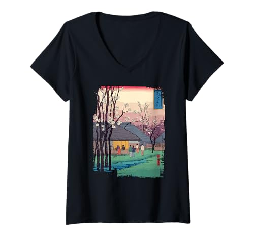 Damen Traditionelles Japanisches Dorf Asano Kirschblüte Sakura T-Shirt mit V-Ausschnitt Damen Traditionelles Japanisches Dorf Asano Kirschblüte Sakura T-Shirt mit V-Ausschnitt von Klassische Japan Ästhetik Asano Sakura Nostalgie