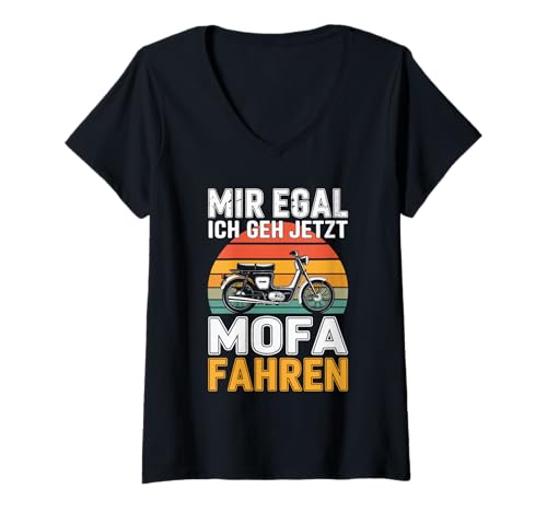 Damen Mir Egal Ich GEH Jetzt Mofa Fahren T-Shirt mit V-Ausschnitt Damen Mir Egal Ich GEH Jetzt Mofa Fahren T-Shirt mit V-Ausschnitt von Klassische Mofa Abenteuer Retro
